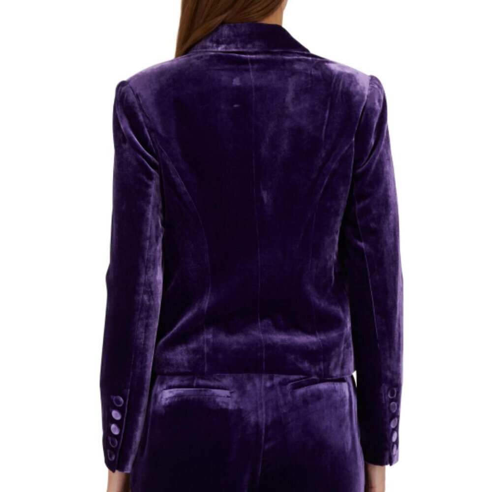 L'AGENCE 'Rory' Cropped Double-Breasted Velvet Blazer, Deep Violet - Picture 3 of 4